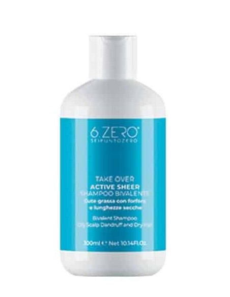 6.ZERO Take Over Active Shampoo bivalente cute grassa con forfora e lunghezze secche 300 ml