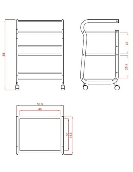 Weelko Carrello estetica a 3 ripiani in vetro traslucido
