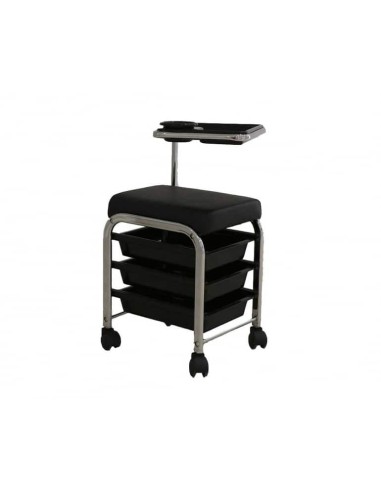 Labor Sgabello manicure carrello pedicure imbottito con tre cassatti nero