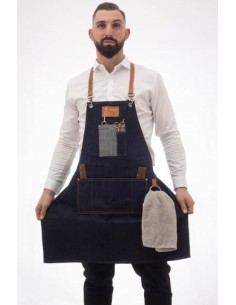 Muster Grembiule con pettorina uomo multitasche vintage con finiture in pelle