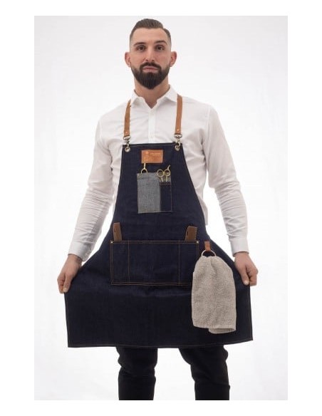 Muster Grembiule con pettorina uomo multitasche vintage con finiture in pelle