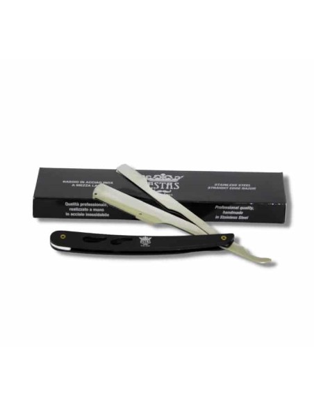 Estas Rasoio barber in acciao inox mezza lama manico nero